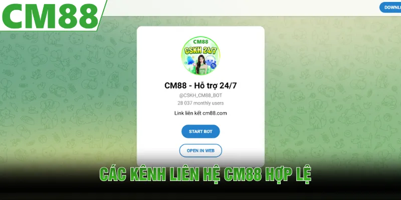 Các kênh liên hệ CM88 hợp lệ