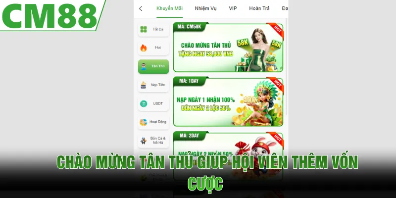 Chào mừng tân thủ hỗ trợ thêm vốn cược cho người chơi